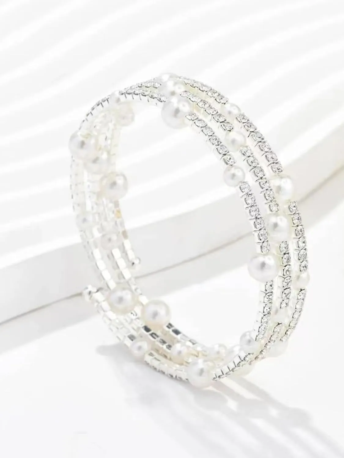 Harry and Henry 3 Layered Pearl Bracelets for Women Sparkling Rhinestone Bracelets Gold Silver Wedding Bracelet Prom Jewelry Christmas Gifts