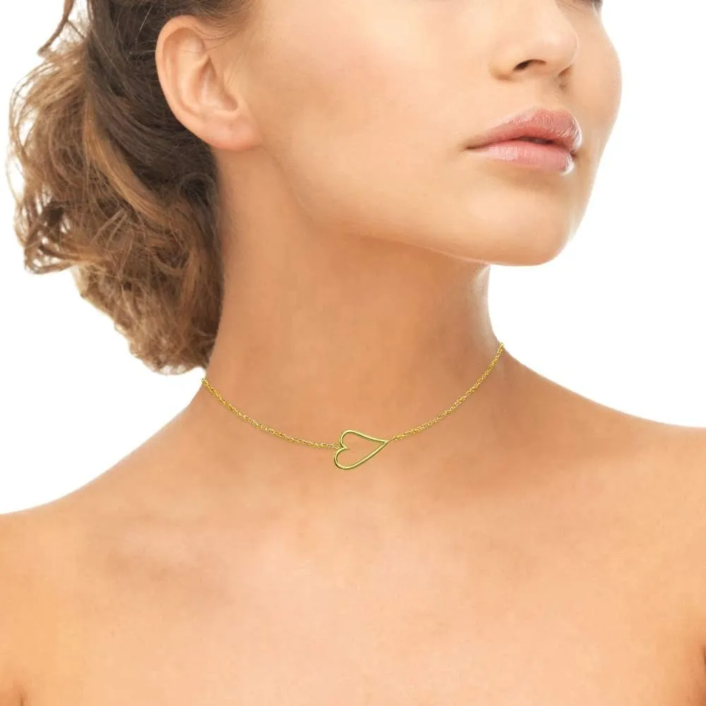Heart Necklace, Short Necklace, Layered Necklaces for Women, Choker Layering Necklace, Pendant Necklace, Dainty Necklace, Choker Necklaces for Women, Sterling Silver Necklace for Women, Sideways Heart