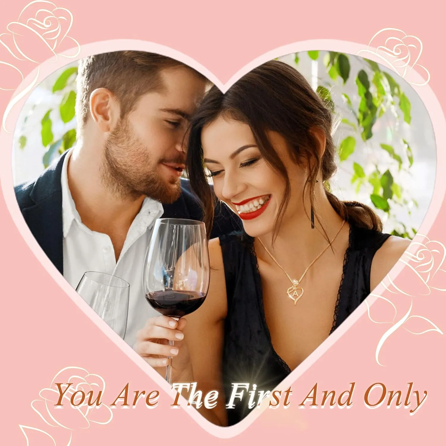 Heart Necklaces for Women Gold Heart Pendant Initial Necklaces for Women Dainty Cubic Zirconia A-Z Letter Rose Heart Necklace Jewerly Birthday Gifts for Wife