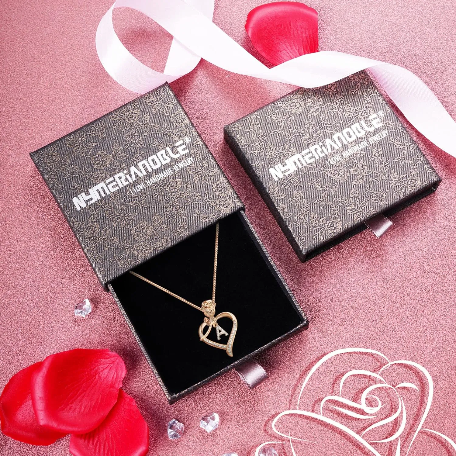 Heart Necklaces for Women Gold Heart Pendant Initial Necklaces for Women Dainty Cubic Zirconia A-Z Letter Rose Heart Necklace Jewerly Birthday Gifts for Wife