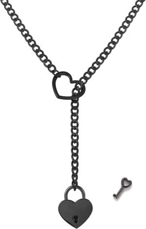 Heart O Ring Slip Chain Choker Necklace for Women Men Stainless Steel Cuban Chain Y-shape Necklaces Punk Rock Collar Adjustable Lariat Y Necklace Prom Necklaces Jewelry