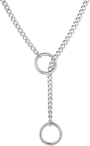 Heart O Ring Slip Chain Choker Necklace for Women Men Stainless Steel Cuban Chain Y-shape Necklaces Punk Rock Collar Adjustable Lariat Y Necklace Prom Necklaces Jewelry
