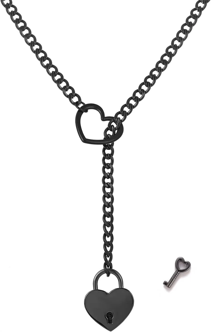 Heart O Ring Slip Chain Choker Necklace for Women Men Stainless Steel Cuban Chain Y-shape Necklaces Punk Rock Collar Adjustable Lariat Y Necklace Prom Necklaces Jewelry
