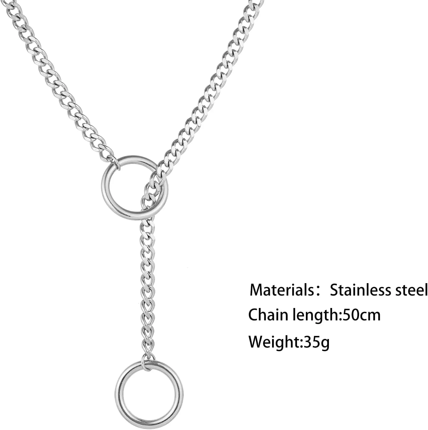 Heart O Ring Slip Chain Choker Necklace for Women Men Stainless Steel Cuban Chain Y-shape Necklaces Punk Rock Collar Adjustable Lariat Y Necklace Prom Necklaces Jewelry
