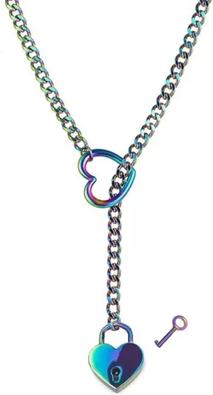 Heart O ring Slip Chain Necklaces for Women Stainless Steel Cuban Chain Bar Necklace Punk Rock Collar Necklace Handmade Adjustable Lariat Y Necklaces for Men