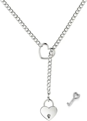 Heart O ring Slip Chain Necklaces for Women Stainless Steel Cuban Chain Bar Necklace Punk Rock Collar Necklace Handmade Adjustable Lariat Y Necklaces for Men