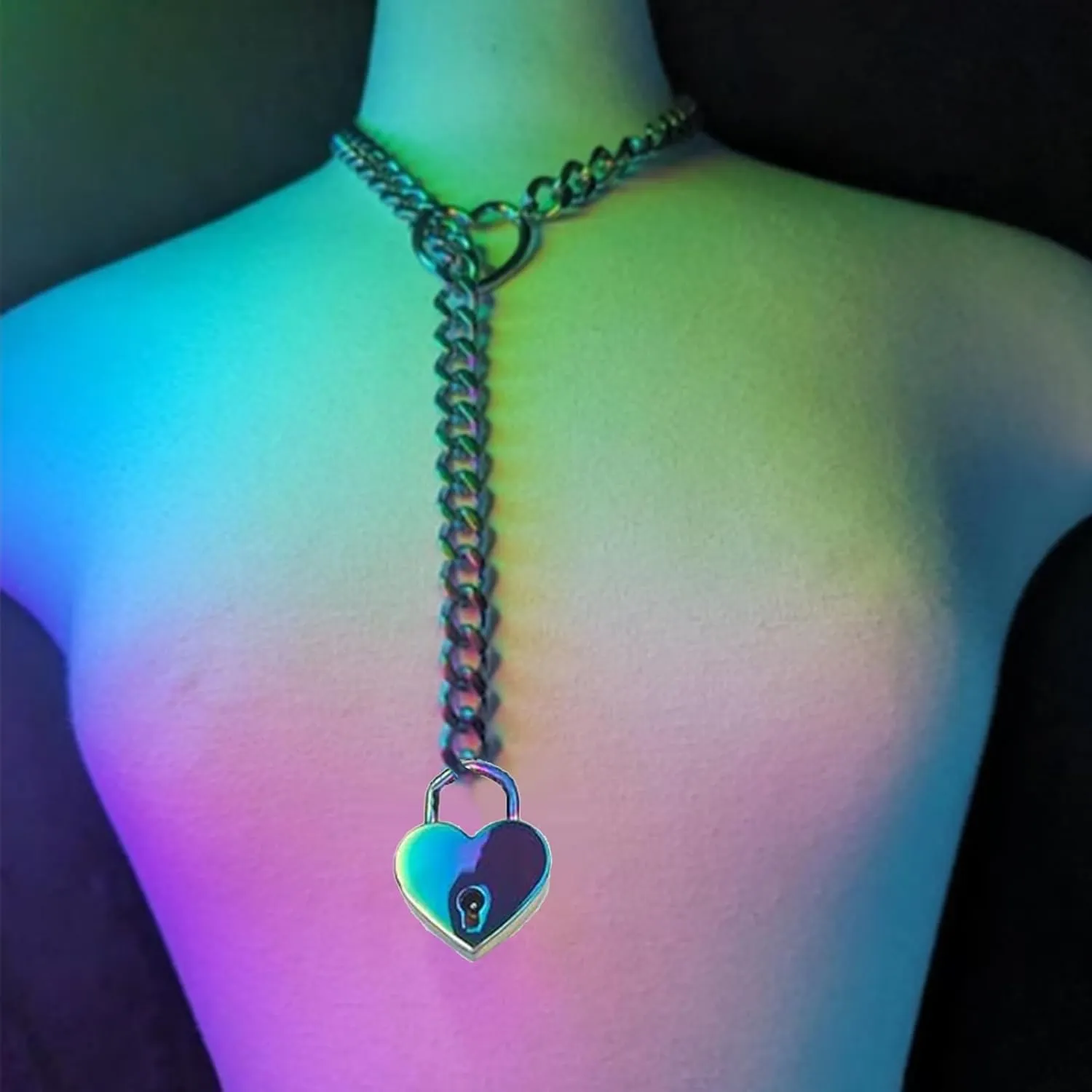 Heart O ring Slip Chain Necklaces for Women Stainless Steel Cuban Chain Bar Necklace Punk Rock Collar Necklace Handmade Adjustable Lariat Y Necklaces for Men