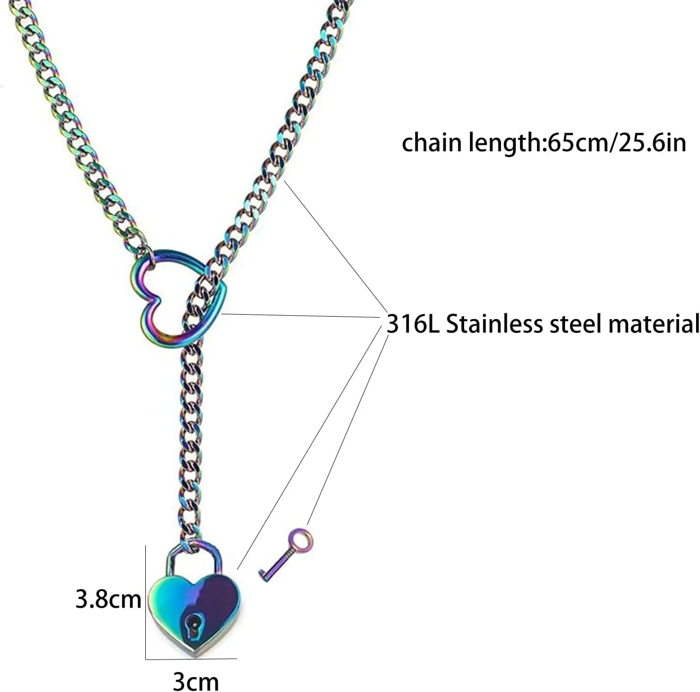 Heart O ring Slip Chain Necklaces for Women Stainless Steel Cuban Chain Bar Necklace Punk Rock Collar Necklace Handmade Adjustable Lariat Y Necklaces for Men