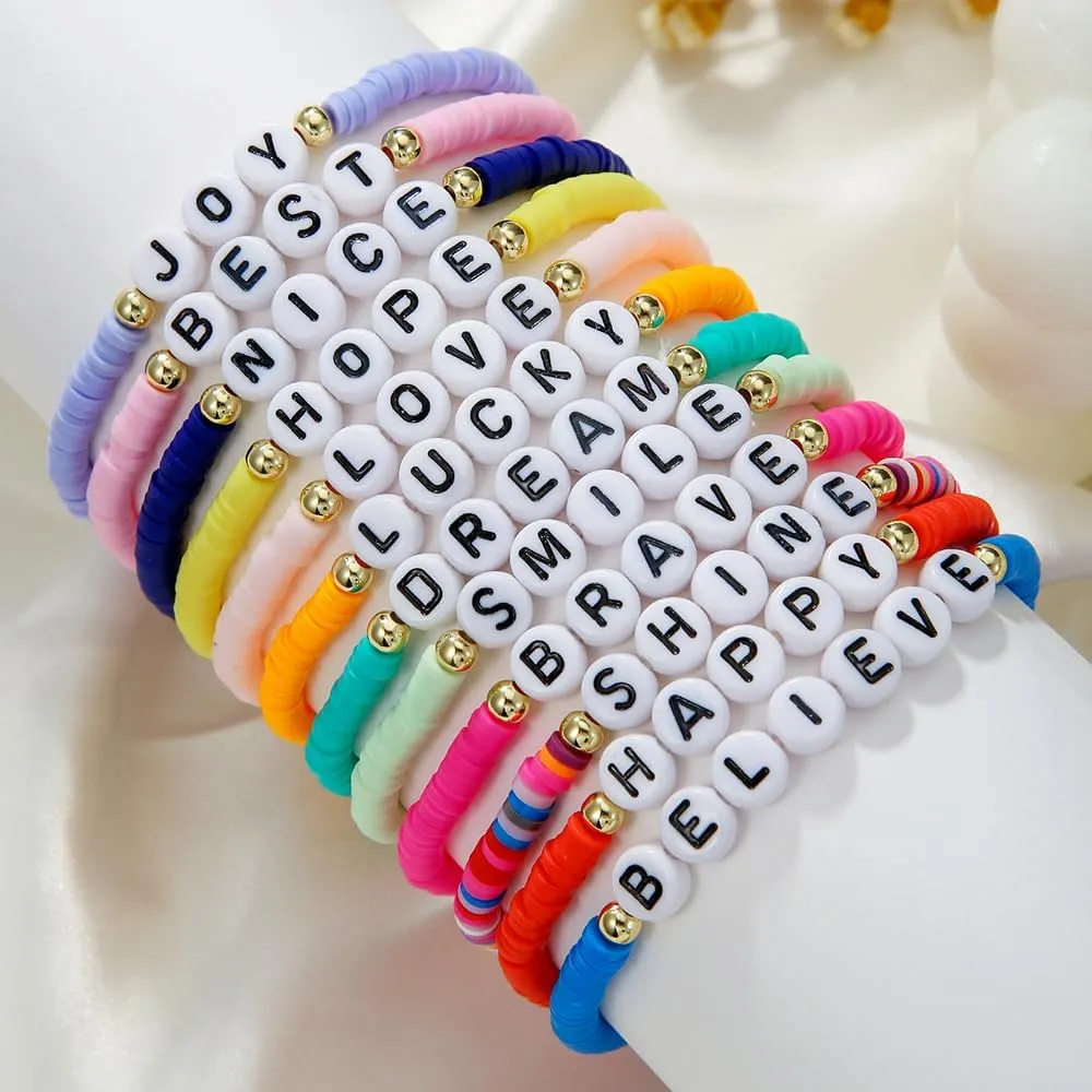 Heishi Surfer Clay Bead Bracelets Set for Women - Preppy Smile Evil Eye Beaded Stretch Bracelets Elastic Layering Friendship Bracelets- Stackable Boho Disc Summer Jewelry Set