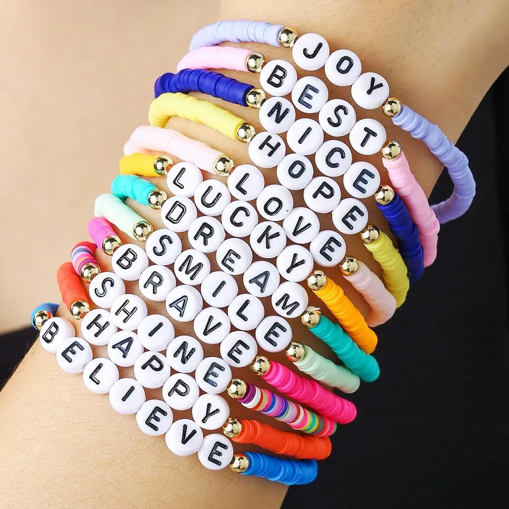 Heishi Surfer Clay Bead Bracelets Set for Women - Preppy Smile Evil Eye Beaded Stretch Bracelets Elastic Layering Friendship Bracelets- Stackable Boho Disc Summer Jewelry Set