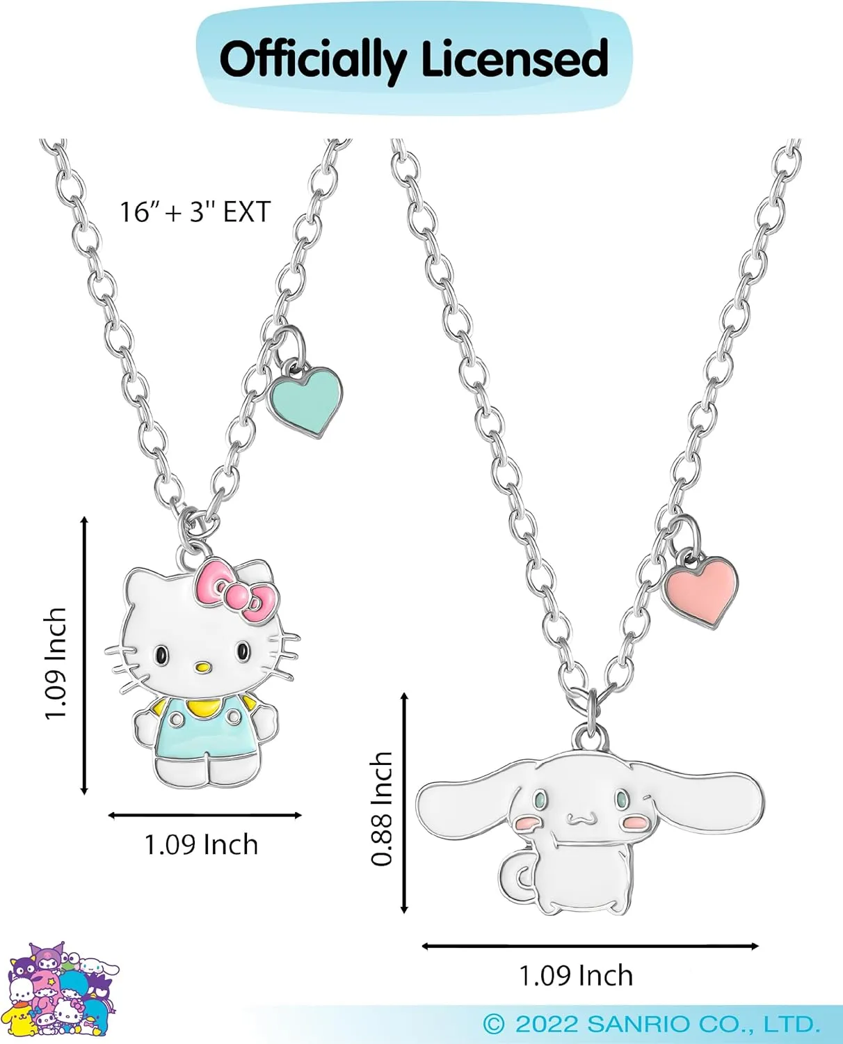 Hello Kitty Sanrio and Friends BFF Necklace for 2 Official License - 16" 3" Fashion Jewelry Best Friend Necklace