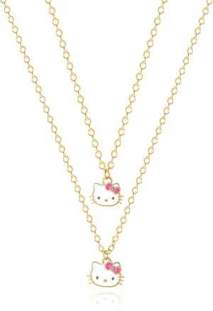 Hello Kitty Sanrio Womens Mother Daughter Necklace Set for 2 Official License, Flash-Plated Necklaces 16" 2"