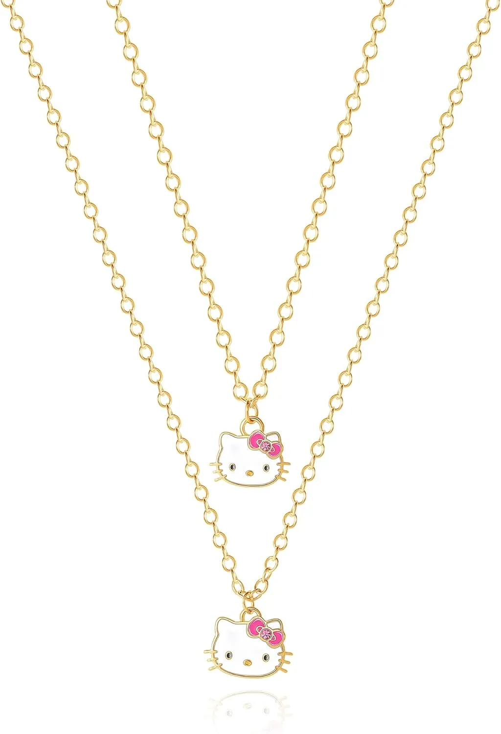 Hello Kitty Sanrio Womens Mother Daughter Necklace Set for 2 Official License, Flash-Plated Necklaces 16" 2"
