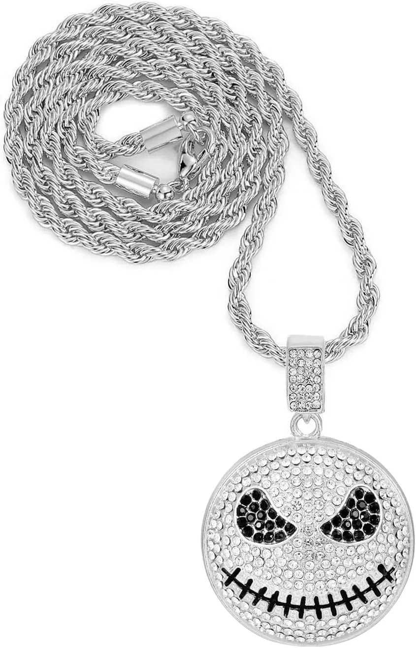 HH BLING EMPIRE 14k Gold Silver Plated Hip Ho Rapper Pendant Chain Necklace for Men, Iced Out Diamond King Pendant with Rope Tennis Chains 22 Inch