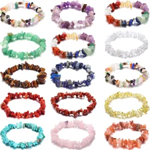Hicarer 15 Pieces Crystal Bracelets Set Natural Gemstone Stretch Bracelets Spiritual Healing Crystals Summer Beach Jewelry Irregular Chips Bracelet for Women Gifts
