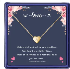 Hidepoo Heart Initial Necklaces Gifts for Girls, 14K Gold Filled Heart Pendant Necklace Tiny Initial Heart Necklaces for Girls Jewelry Birthday Gifts for Girls Initial Necklace