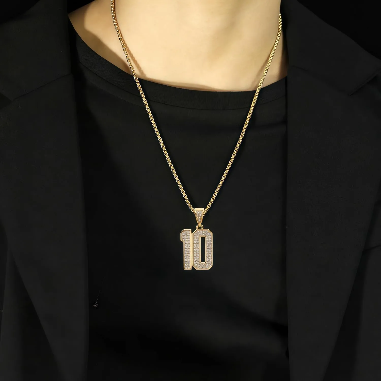 Hip hop Jewelry Hip hop Necklace Stainless Steel Vacuum Gold Plated Diamond Set Number 10 Pendant Necklace Hip hop Men's and Women's Chain