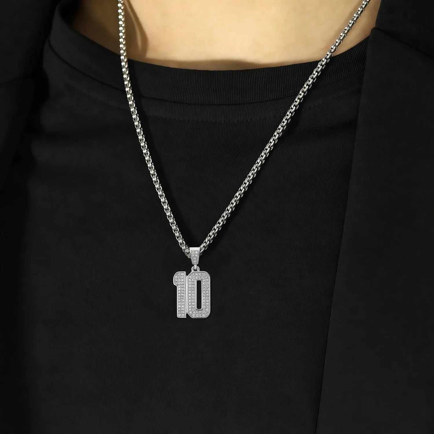 Hip hop Jewelry Hip hop Necklace Stainless Steel Vacuum Gold Plated Diamond Set Number 10 Pendant Necklace Hip hop Men's and Women's Chain
