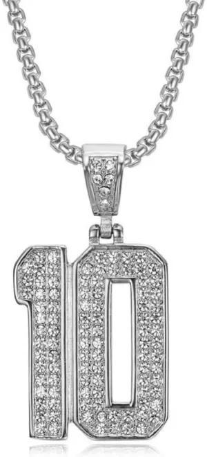 Hip hop Jewelry Hip hop Necklace Stainless Steel Vacuum Gold Plated Diamond Set Number 10 Pendant Necklace Hip hop Men's and Women's Chain