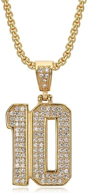 Hip hop Jewelry Hip hop Necklace Stainless Steel Vacuum Gold Plated Diamond Set Number 10 Pendant Necklace Hip hop Men's and Women's Chain