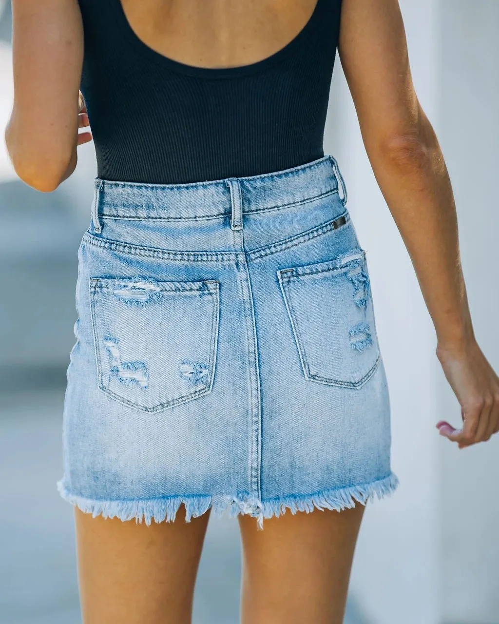 Holes Raw Edges Denim Skirt