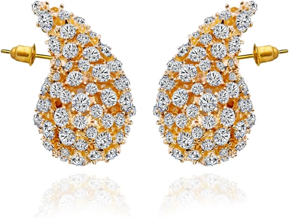 Hollow Rhinestone Chunky Hoop Earrings Gold Crystal Teardrop Earrings for Women Fashion Jewelry for Women Gift