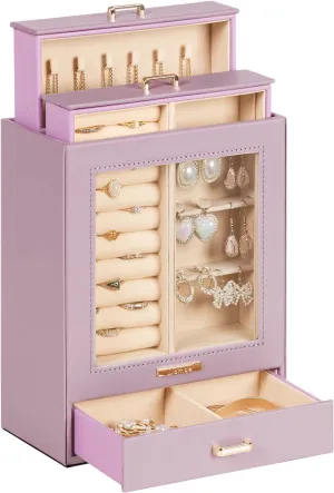 Homde Jewelry Organizer Girls Women Jewelry Box for Necklaces Rings Earrings Gift Bracelets Storage Case (Grey Purple   Gold)