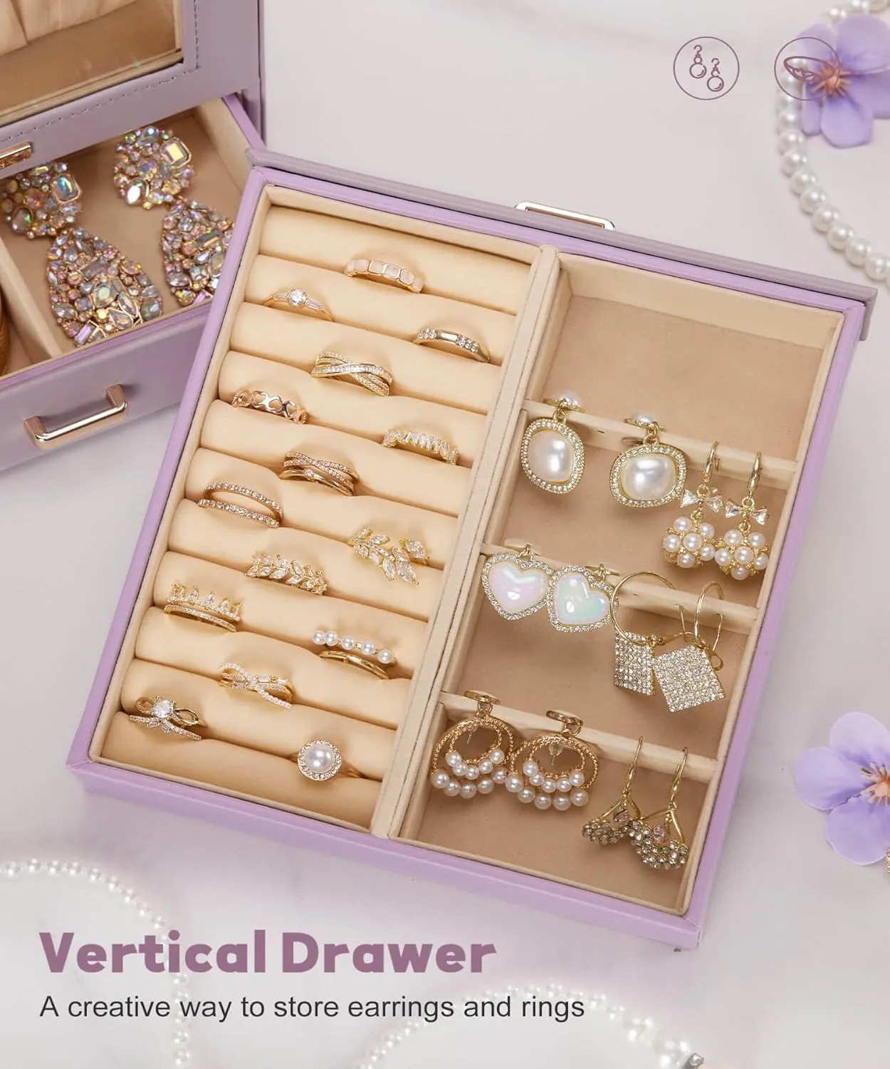 Homde Jewelry Organizer Girls Women Jewelry Box for Necklaces Rings Earrings Gift Bracelets Storage Case (Grey Purple   Gold)