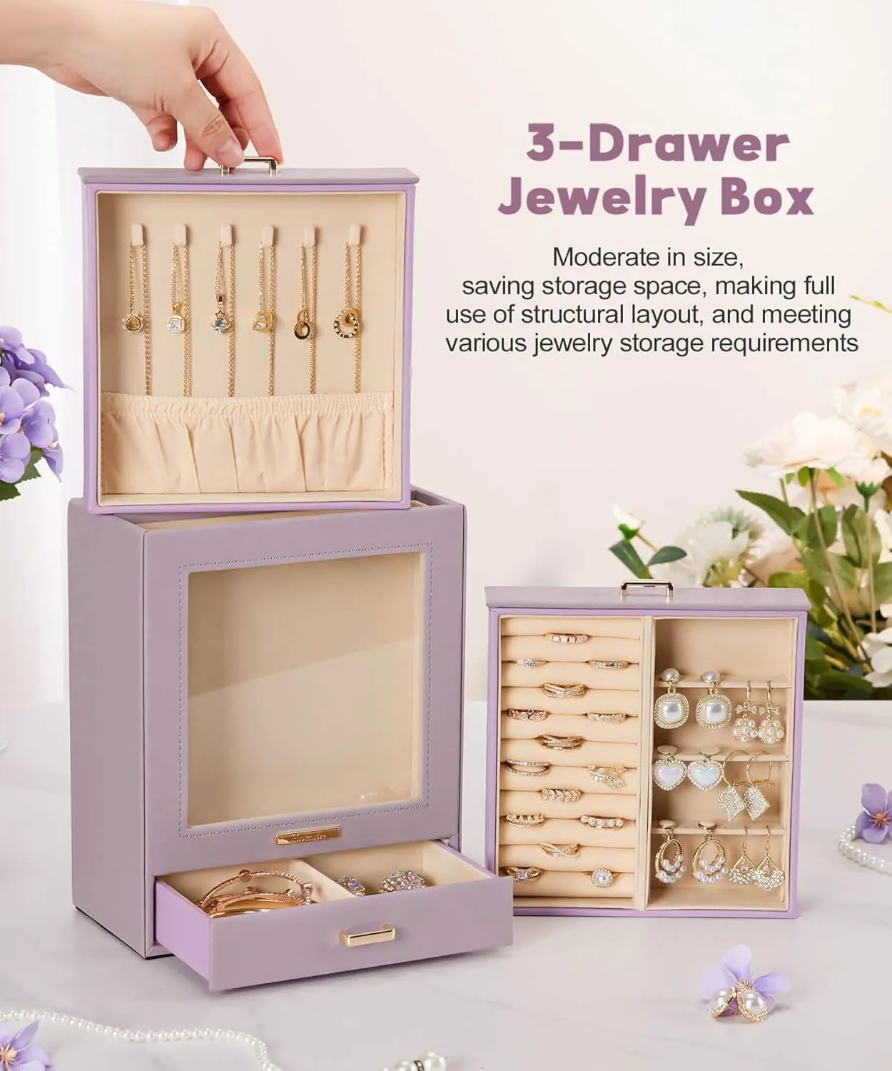 Homde Jewelry Organizer Girls Women Jewelry Box for Necklaces Rings Earrings Gift Bracelets Storage Case (Grey Purple   Gold)