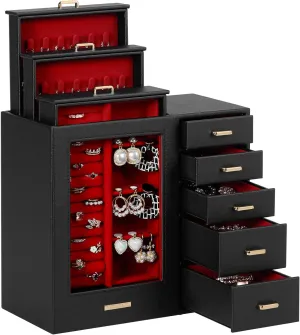 Homde Large Jewelry Box/Organizer/Case with Glass Window, Drawers for Necklaces Earrings Rings Bracelets Watches Gift for Women Girls