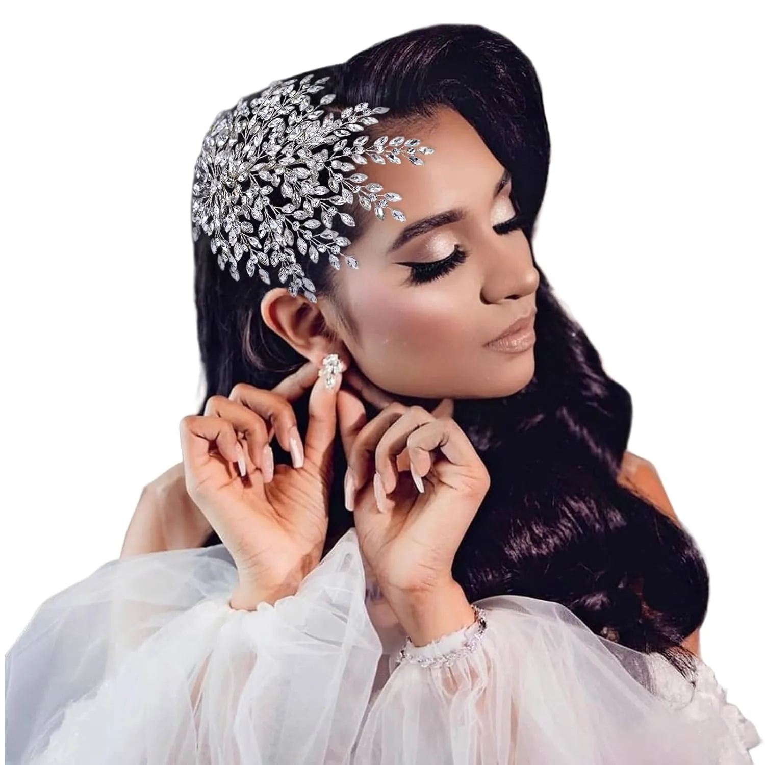 HONGMEI Bridal Rhinestone Headpiece for WeddingLeaf Crystal Hair Pieces Bride Side Headpieces Wedding Hair Accessories for Women (Silver)