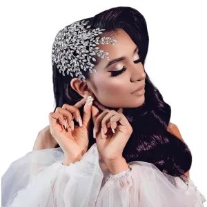 HONGMEI Bridal Rhinestone Headpiece for WeddingLeaf Crystal Hair Pieces Bride Side Headpieces Wedding Hair Accessories for Women (Silver)