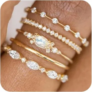 Honsny Stackable Gold Rings for Women Set Dainty 18K Gold Plated Cubic Zirconia Thumb Rings Thin Eternity Engagement Rings