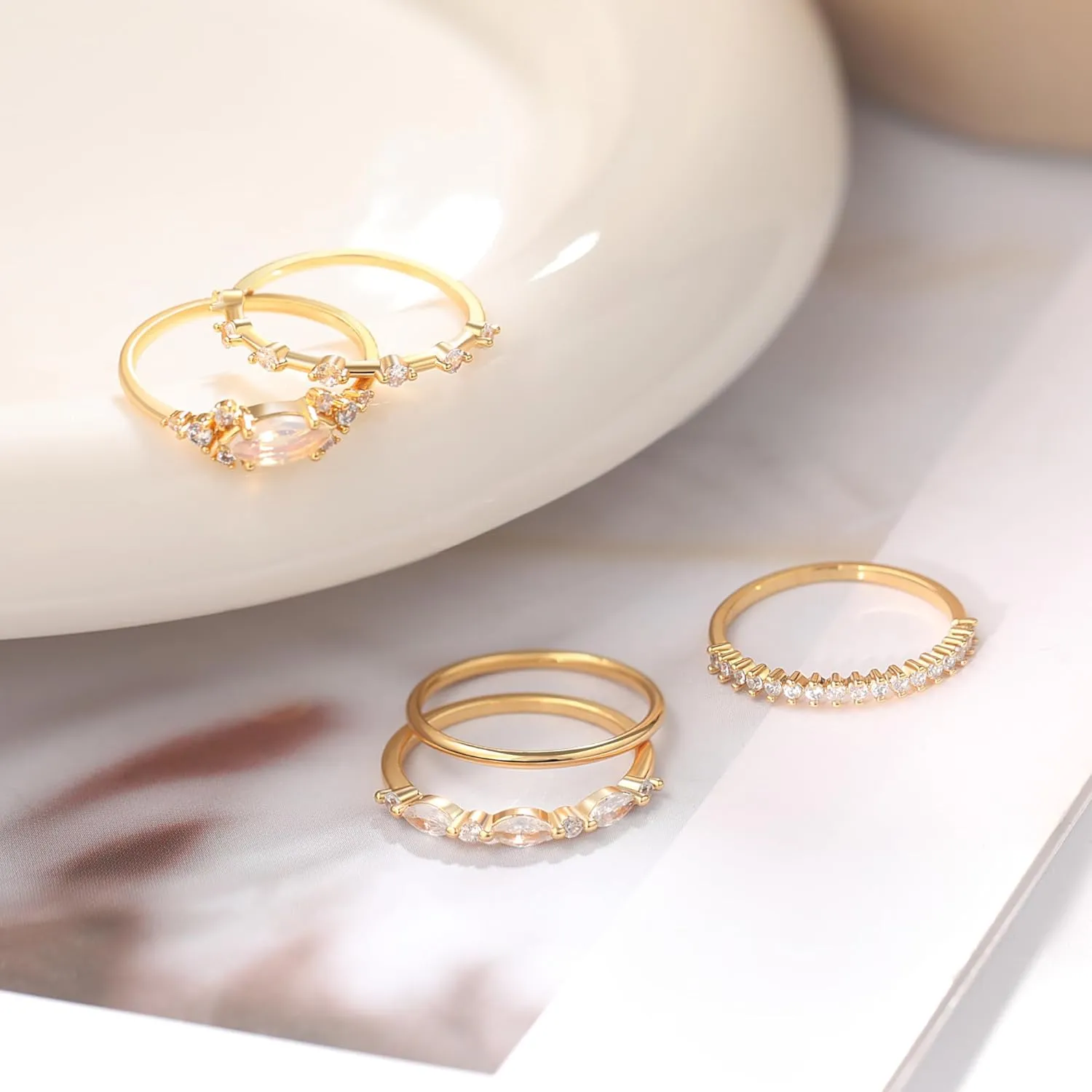 Honsny Stackable Gold Rings for Women Set Dainty 18K Gold Plated Cubic Zirconia Thumb Rings Thin Eternity Engagement Rings