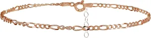 Hoops & Loops 925 Sterling Silver Figaro Chain Classic Adjustable Ankle Bracelet for Women Men, Silver, Yellow Gold, Rose Gold