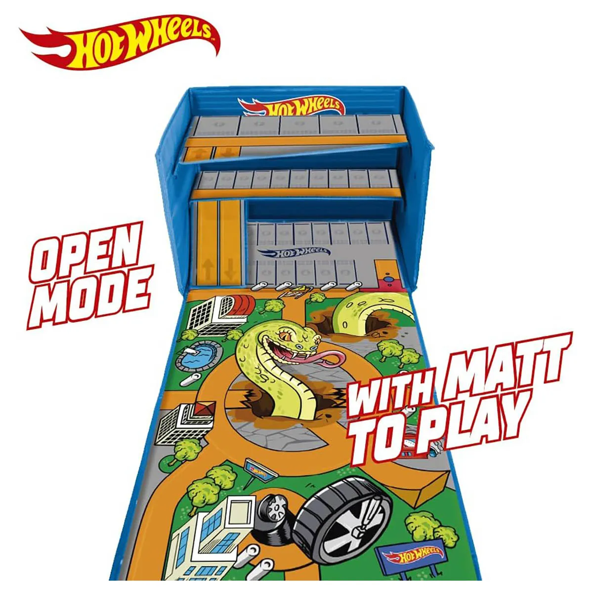 Hot Wheels Car Storage Box with Garage Playset and Playmat