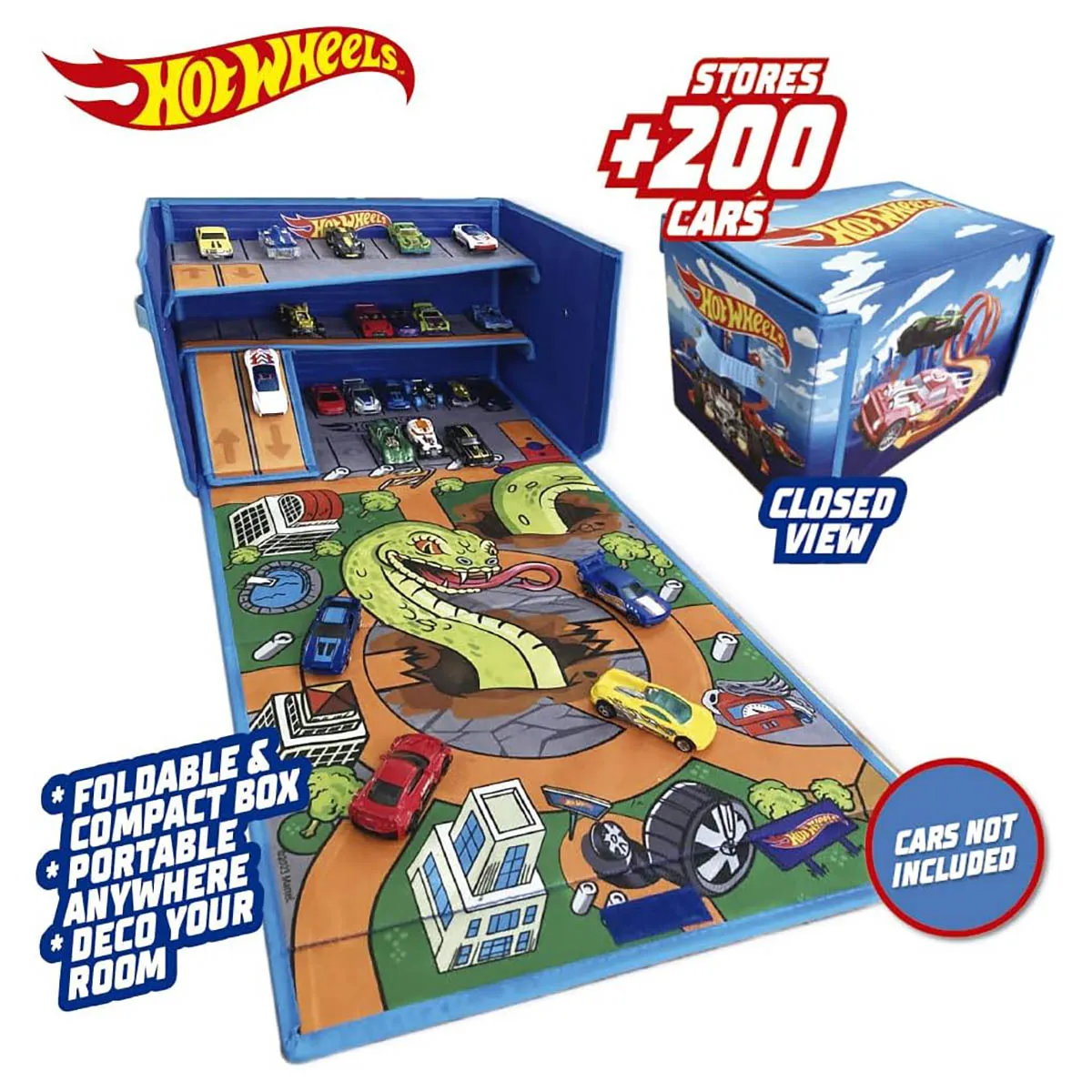 Hot Wheels Car Storage Box with Garage Playset and Playmat