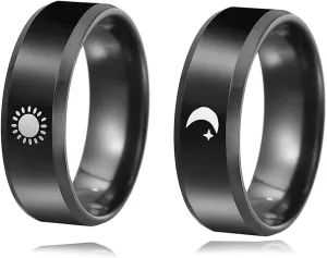 HUASAI Sun and Moon Rings for Couples Matching Promise Couples Rings for Girlfriend Boyfriend Moon Star Rings Set