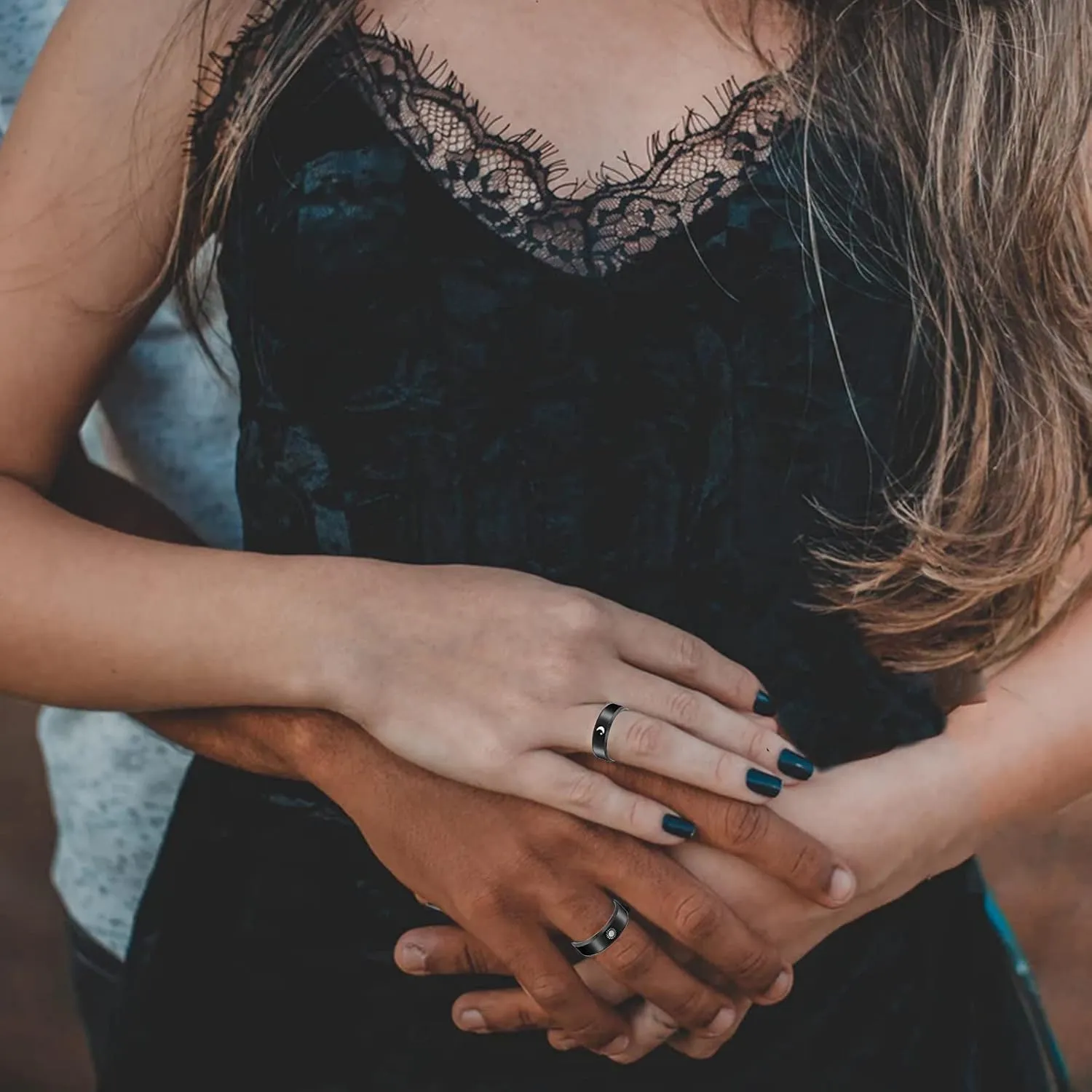 HUASAI Sun and Moon Rings for Couples Matching Promise Couples Rings for Girlfriend Boyfriend Moon Star Rings Set