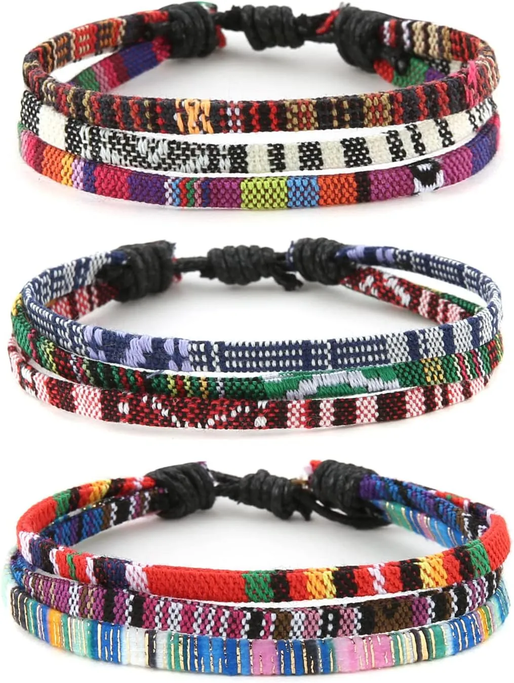HZMAN Mix 6 Wrap Bracelets Men Women, Hemp Cords Ethnic Tribal Bracelets Wristbands (Mix 6 Wrap)