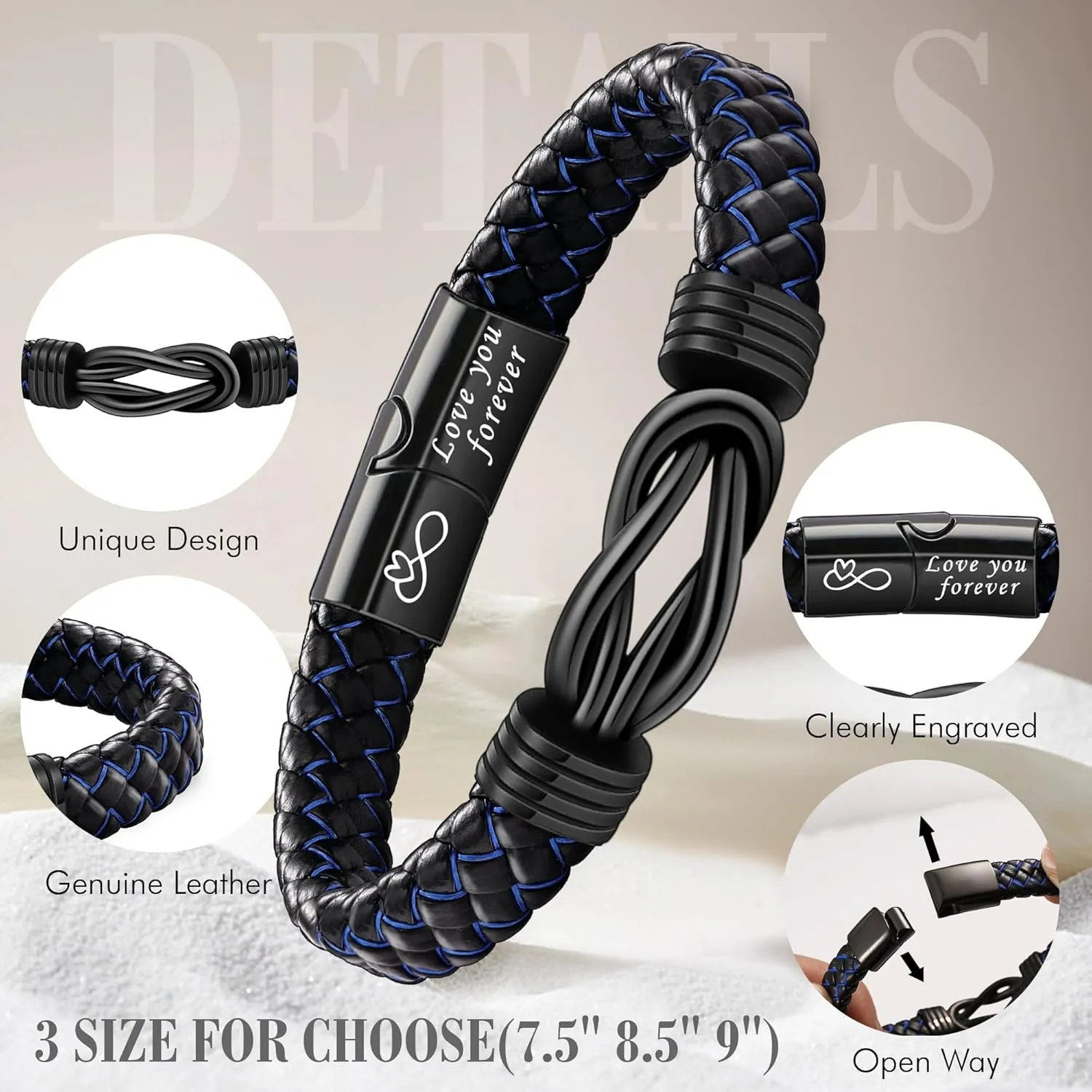 I Love You Gifts for Him Leather Bracelet for Men Knot Infinity Bracelets Valentines Day Gift for Husband Boyfriend Dad Son Grandson Anniversary Birthday Jewelry Graduation Gifts for Him 2024
