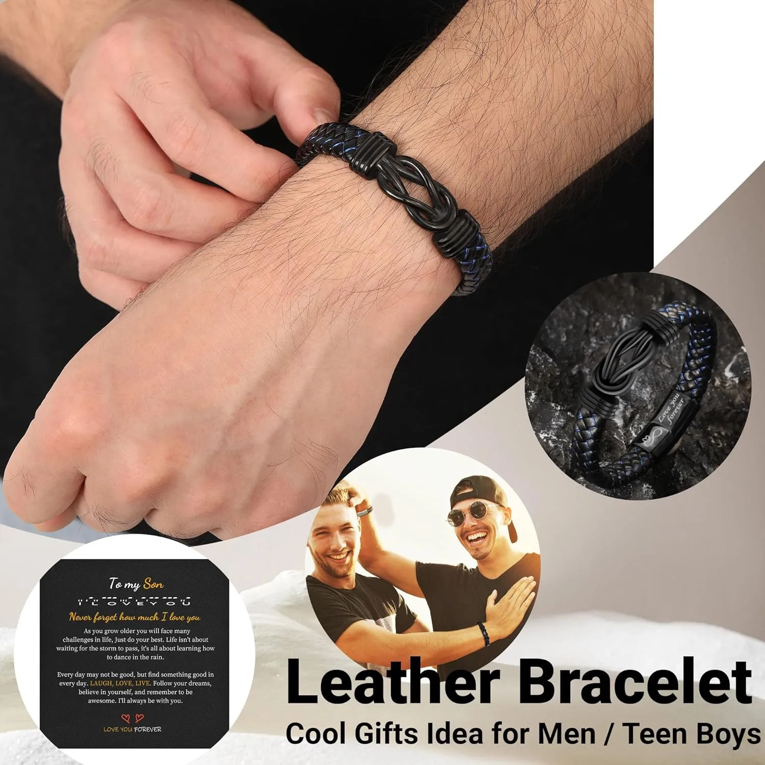 I Love You Gifts for Him Leather Bracelet for Men Knot Infinity Bracelets Valentines Day Gift for Husband Boyfriend Dad Son Grandson Anniversary Birthday Jewelry Graduation Gifts for Him 2024