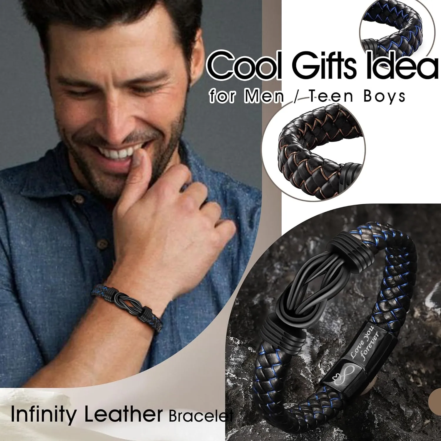 I Love You Gifts for Him Leather Bracelet for Men Knot Infinity Bracelets Valentines Day Gift for Husband Boyfriend Dad Son Grandson Anniversary Birthday Jewelry Graduation Gifts for Him 2024