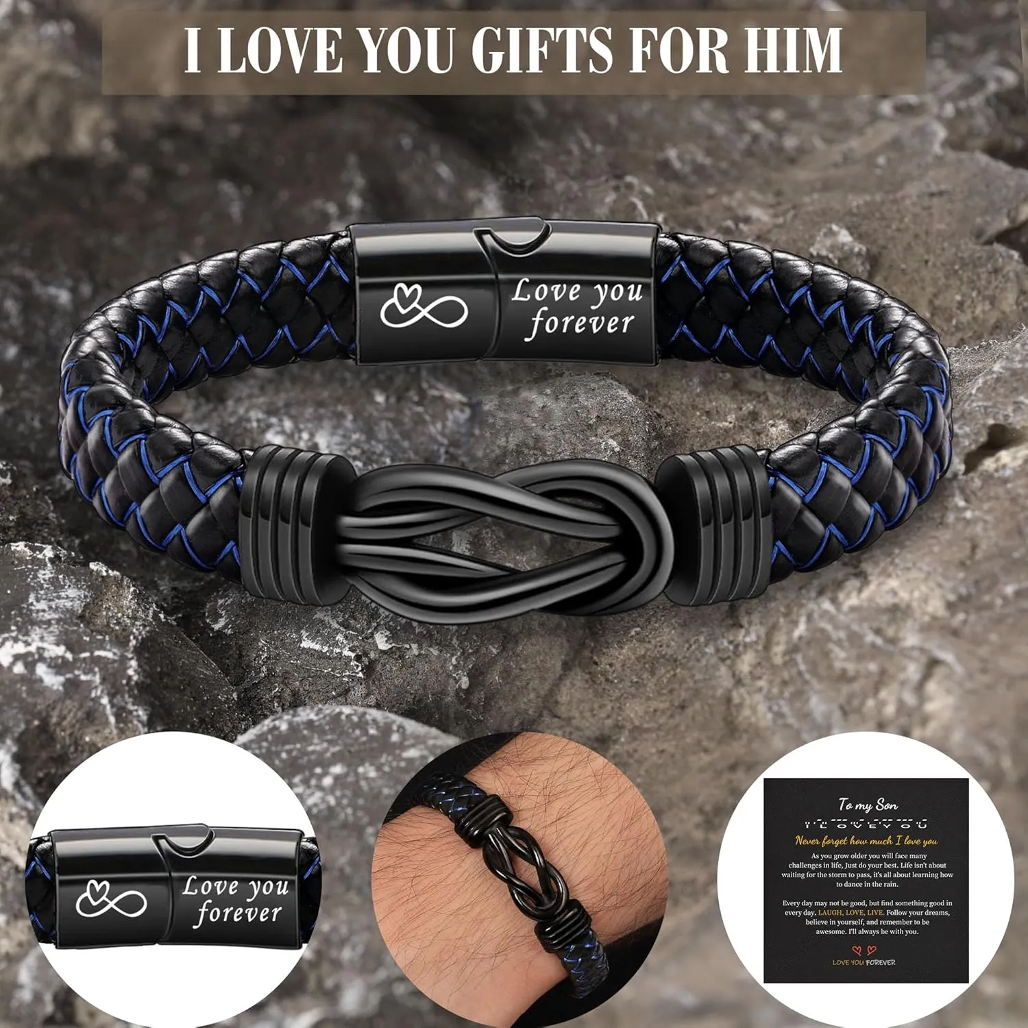 I Love You Gifts for Him Leather Bracelet for Men Knot Infinity Bracelets Valentines Day Gift for Husband Boyfriend Dad Son Grandson Anniversary Birthday Jewelry Graduation Gifts for Him 2024