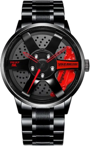 iCyber Watches for Men - Waterproof Stainless Steel Japanese Quartz Wrist Watch Sports Mens Watches with Car Wheel Rim Hub Design