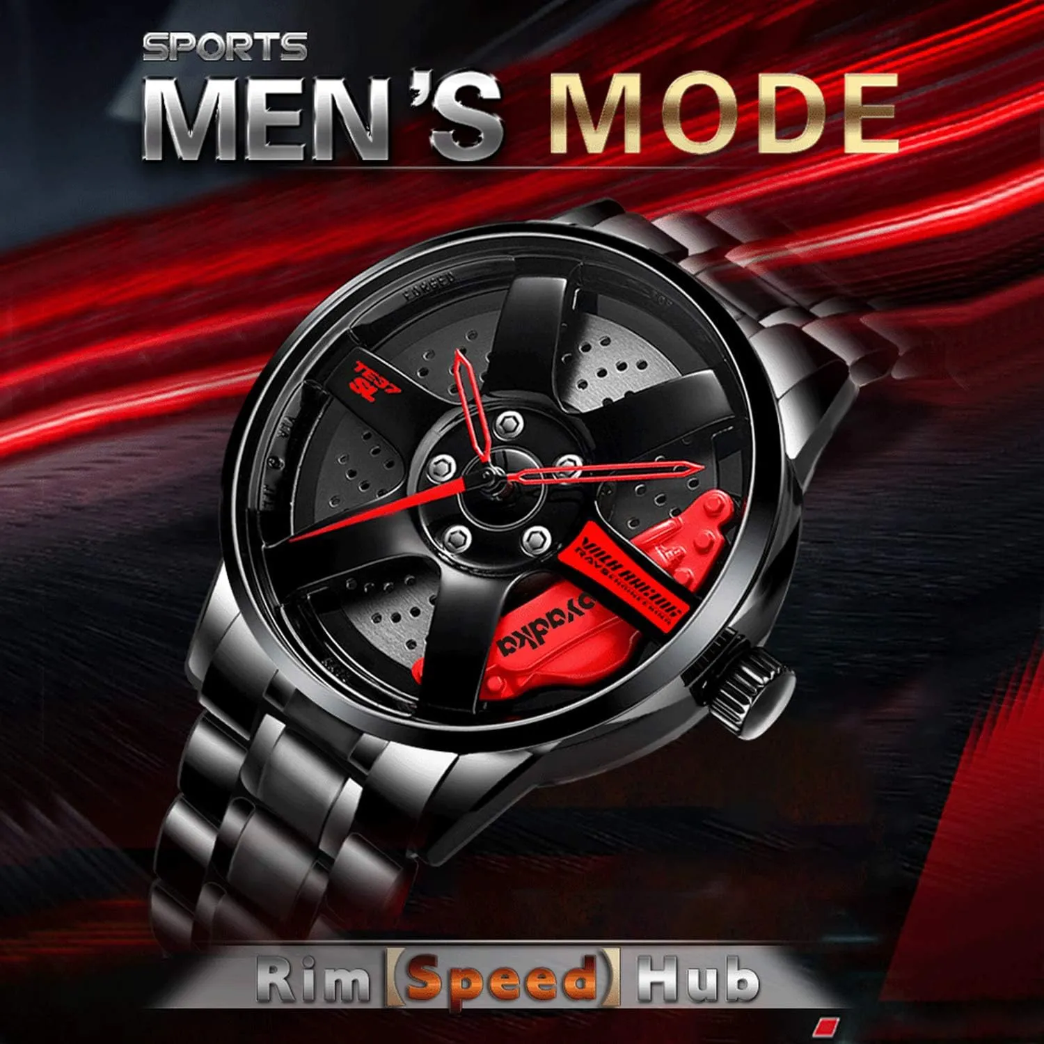 iCyber Watches for Men - Waterproof Stainless Steel Japanese Quartz Wrist Watch Sports Mens Watches with Car Wheel Rim Hub Design