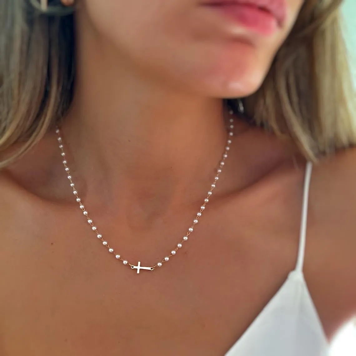 IEFWELL Cross Necklaces for Women - Dainty Gold Silver Cross Necklace for Women Trendy Simple Sideways Layered CZ Cross Necklaces Gold Jewelry for Womens Gifts