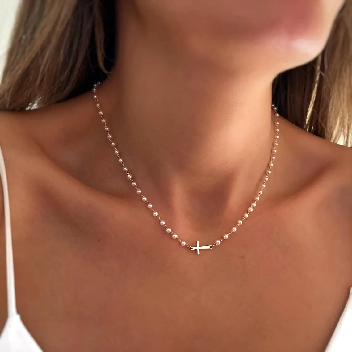 IEFWELL Cross Necklaces for Women - Dainty Gold Silver Cross Necklace for Women Trendy Simple Sideways Layered CZ Cross Necklaces Gold Jewelry for Womens Gifts