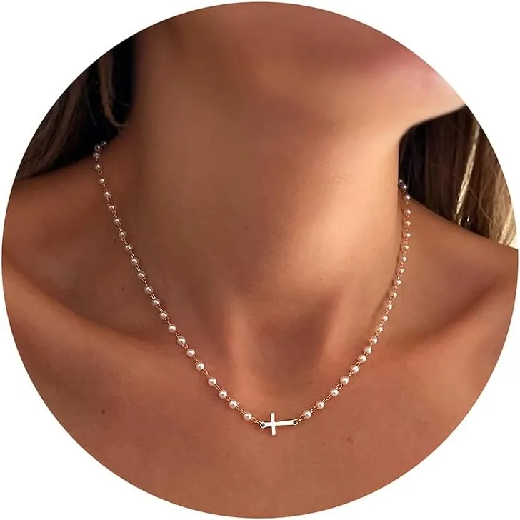 IEFWELL Cross Necklaces for Women - Dainty Gold Silver Cross Necklace for Women Trendy Simple Sideways Layered CZ Cross Necklaces Gold Jewelry for Womens Gifts