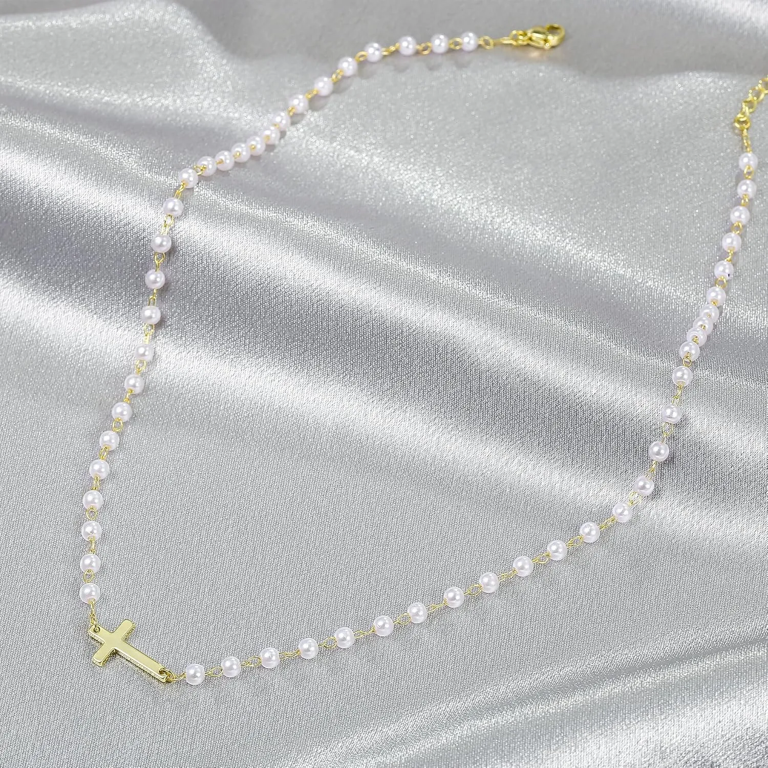 IEFWELL Cross Necklaces for Women - Dainty Gold Silver Cross Necklace for Women Trendy Simple Sideways Layered CZ Cross Necklaces Gold Jewelry for Womens Gifts